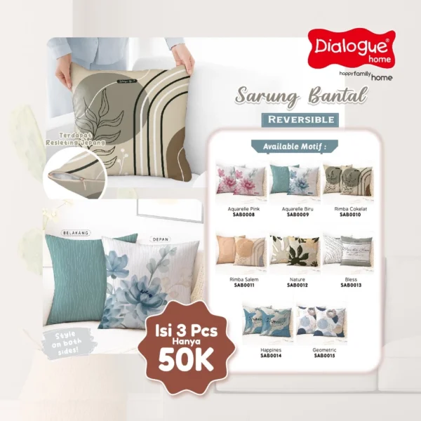 Dialogue Home Sarung Bantal Sofa Reversible - Gambar 2